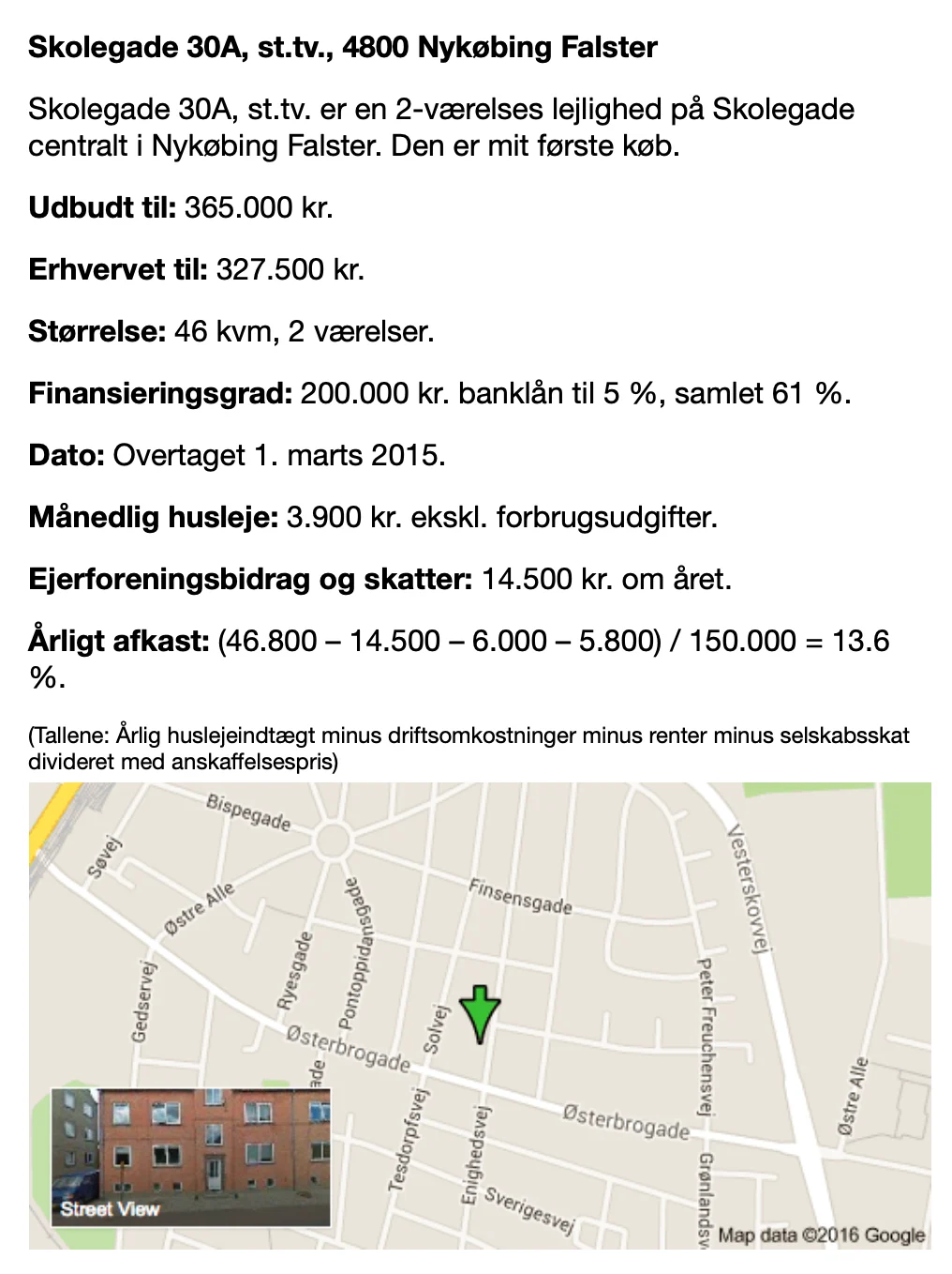 Eksempel fra Bogen 15 PCT: Skolegade 30A i Nykøbing Falster.